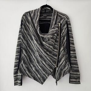 Lucky Brand Sweater Striped Open Front Moto Asymmetrical Zip Boho Cardigan sz‎ M